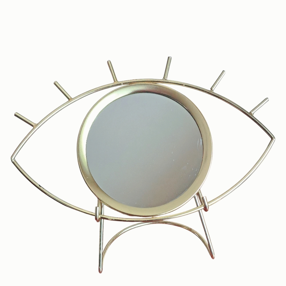 Eyelash Mirror Framed Gold Metal With Stand - Picture 2 of 10